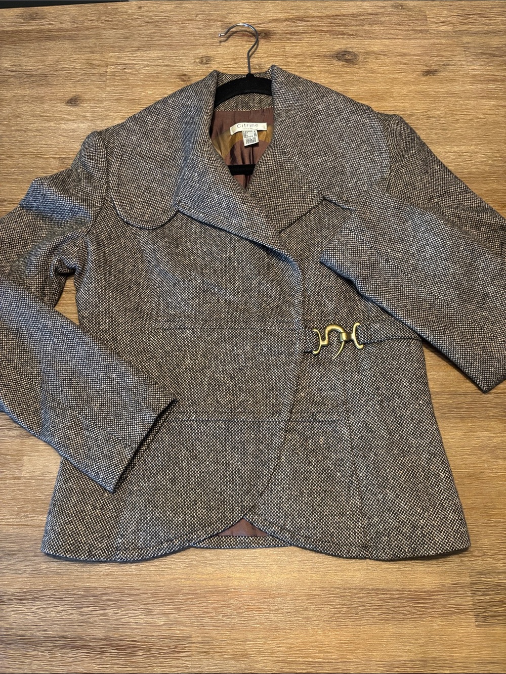 Citrine Canada Vintage Wool Silk Tweed Jacket Asymmetric Toggle Brown 8